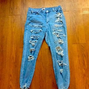 High Waisted Light Wash Rip Jeans